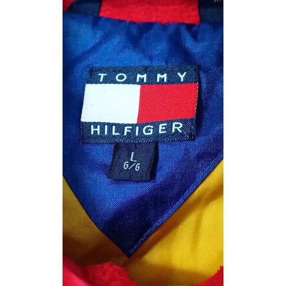 Tommy Hilfiger Puffer Button Down Jacket Women's Size L Blue Red White Vintage - Picture 3 of 15